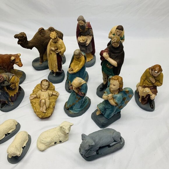 Vintage Christmas Nativity Set Figures Hand Painted Lot Of 18 - Picture 2 of 16